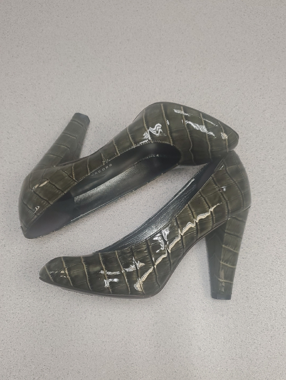 Marc by Marc Jacobs Olive Croc-Embossed Pointed Toe High Heels